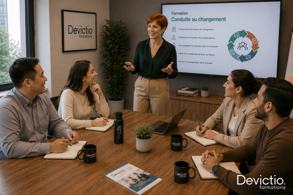 Une transformation réussie ne dépend pas uniquement de la qualité du projet, mais aussi de son appropriation par les équipes. La Formation Conduite du Changement – Accompagner et mobiliser les équipes permet de structurer sa démarche et d’impliquer durablement les collaborateurs. Dispensée sur Lyon ou en intra sur site, depuis 2007.